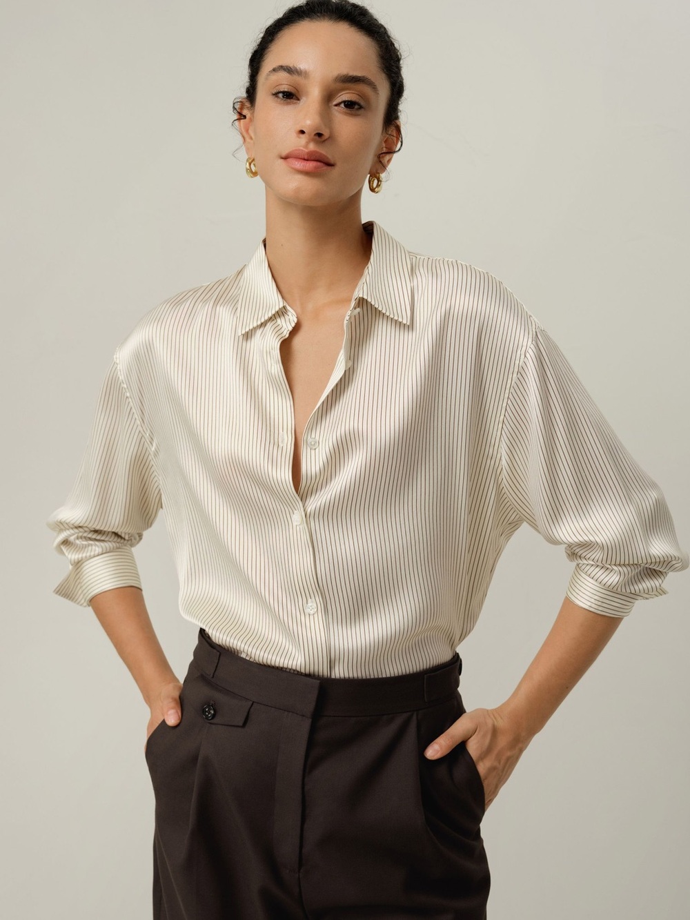 LILYSILK Silk Charmeuse Pinstripe Shirt